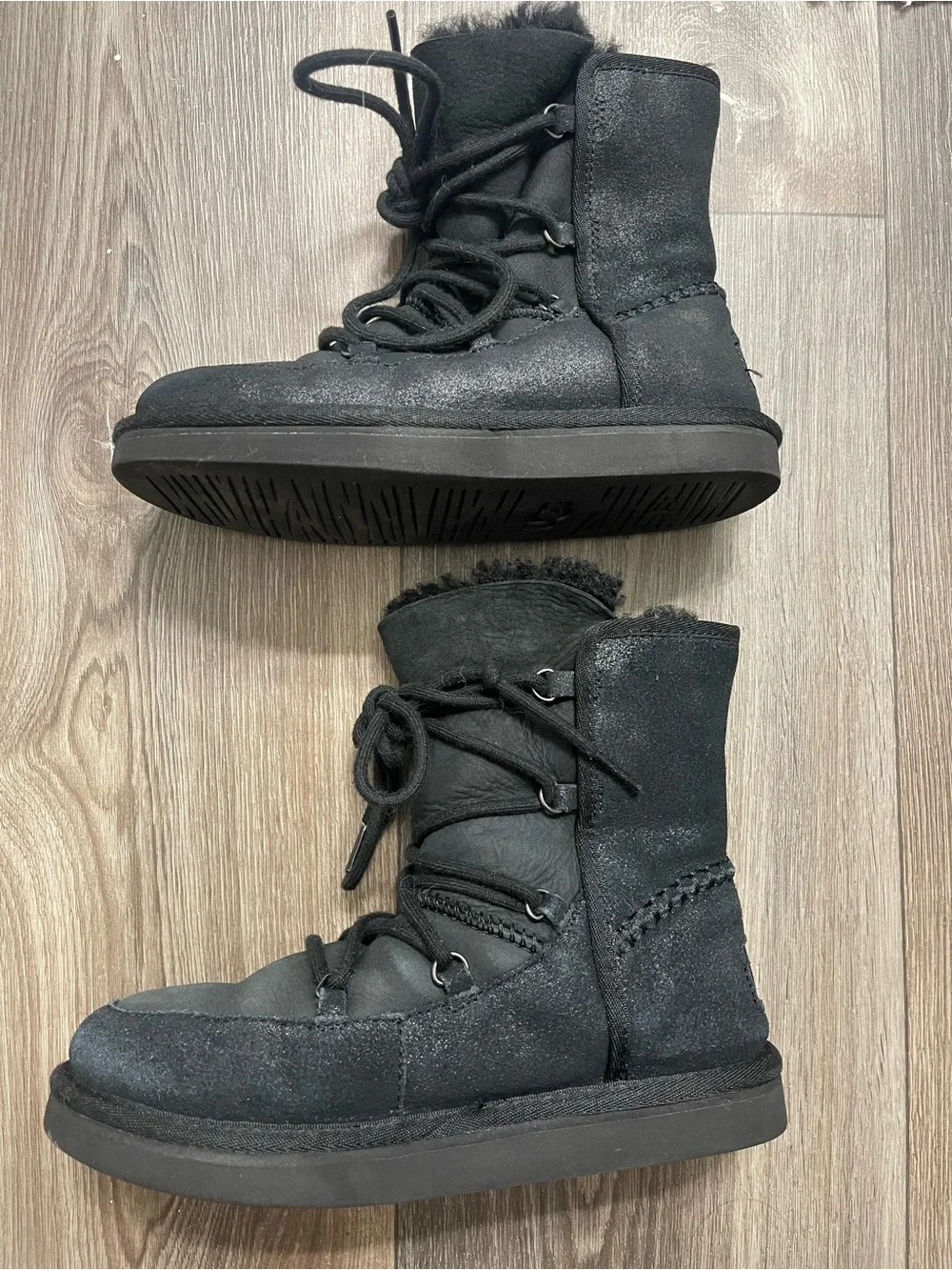 UGG Kids Black Lace-Up Fleece-Lined Boots